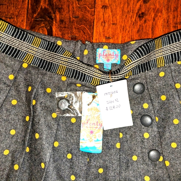 NWT Anthropologie Plenty By Tracy Reese Skirt Women's 12 Gray Polka Dot Pockets - Picture 8 of 10